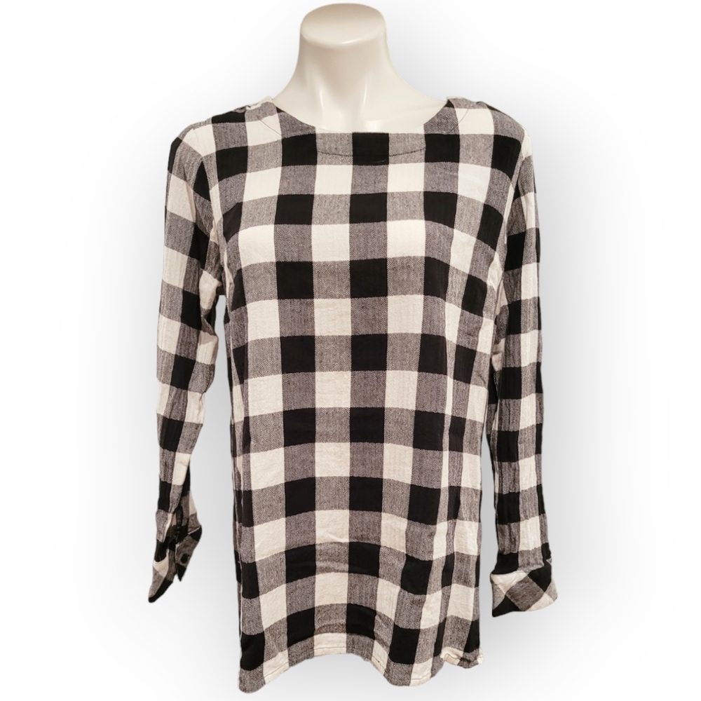 Serengeti Womens Medium Black And White Plaid Tunic Top